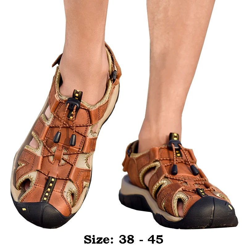 Мужские сандалии на плоской подошве из высококачественной кожи с круглым носком