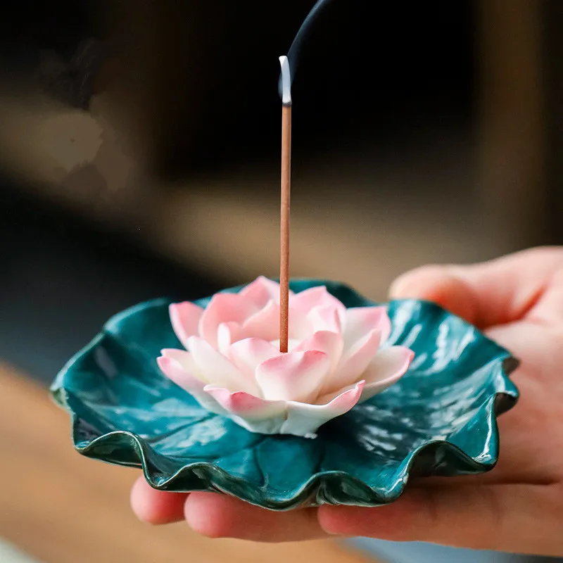 Quemador de incienso de loto antiguo para el hogar, soporte de placa de cerámica para aromaterapia, decoración de Buda Chan