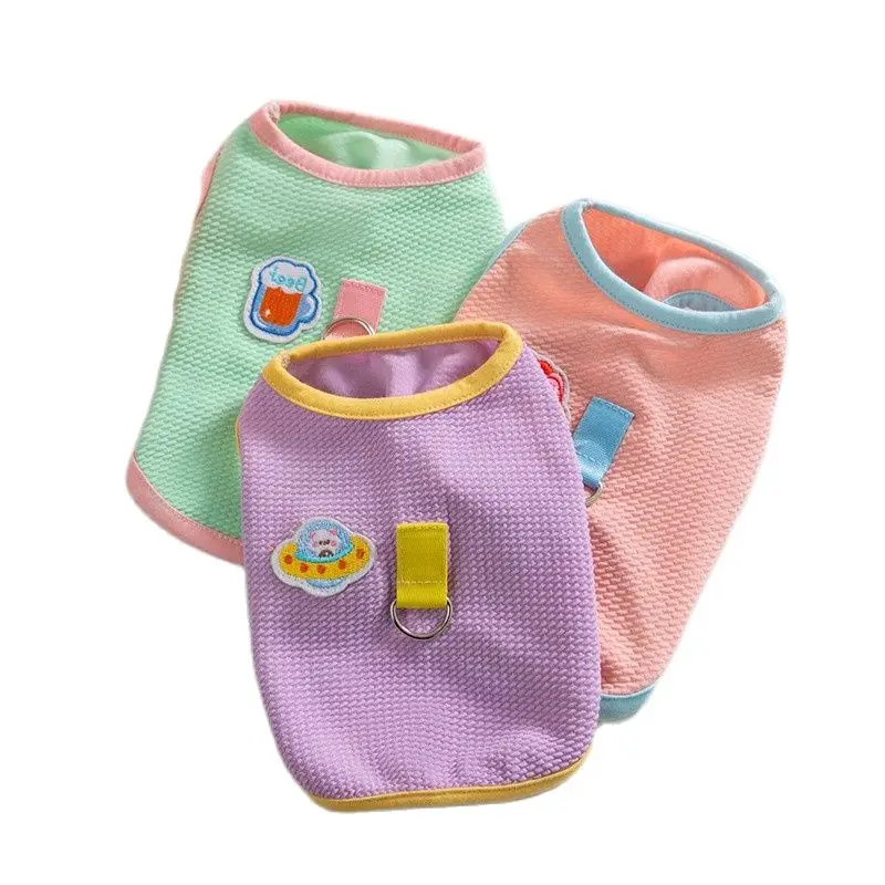 

Summer Thin Dog Clothes Puppy Cute Embroidered Bichon Dog Vest Tractable Two-foot Suspender Teddy Soft Pullover Dog Accessories