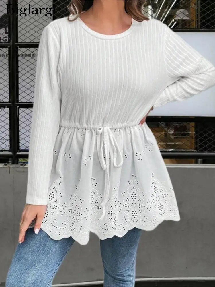 

Женская трикотажная блузка составного кроя, с длинным рукавом