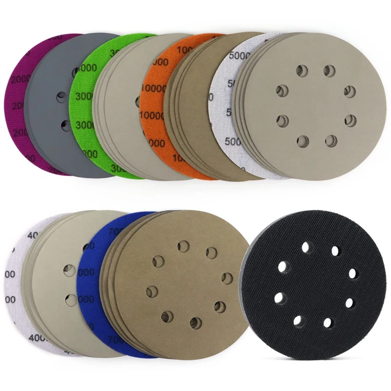 

5 Inch Sanding Disc Hook And Loop 8 Hole Silicon Carbide Sandpaper With Pad For Wet/Dry Sanding Grinder Polishing