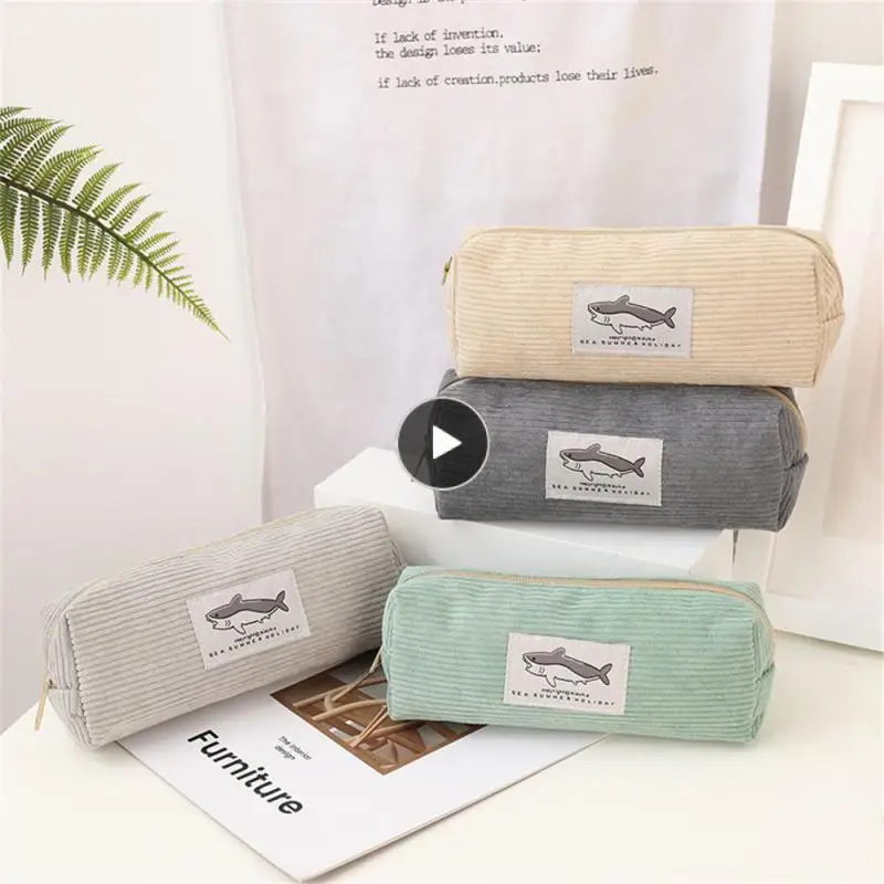 

High-quality Corduroy School Pencil Pouch About 35g Corduroy Pen Case High Quality Zipper Shark Pencil Case Kawaii Pen Bag