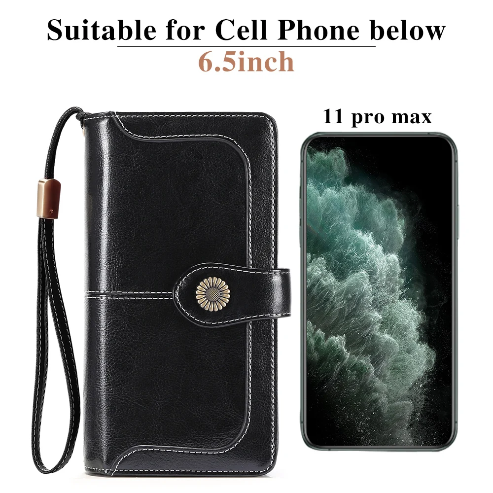 Genuine Leather Wallet For Women Clutch Female Purse Long Money Bag Zipper Coin Wallet Luxury Wristlet Phone Hasp Wallets