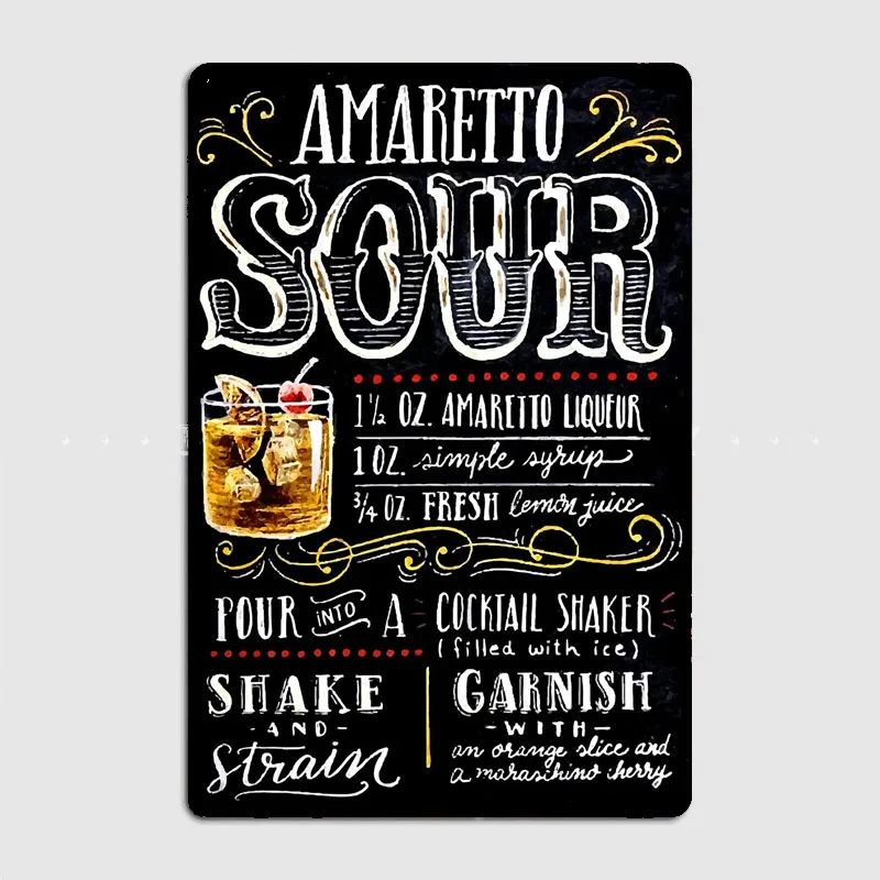 Amaretto кислая коктейль бар металлический знак постер картина настроить гараж