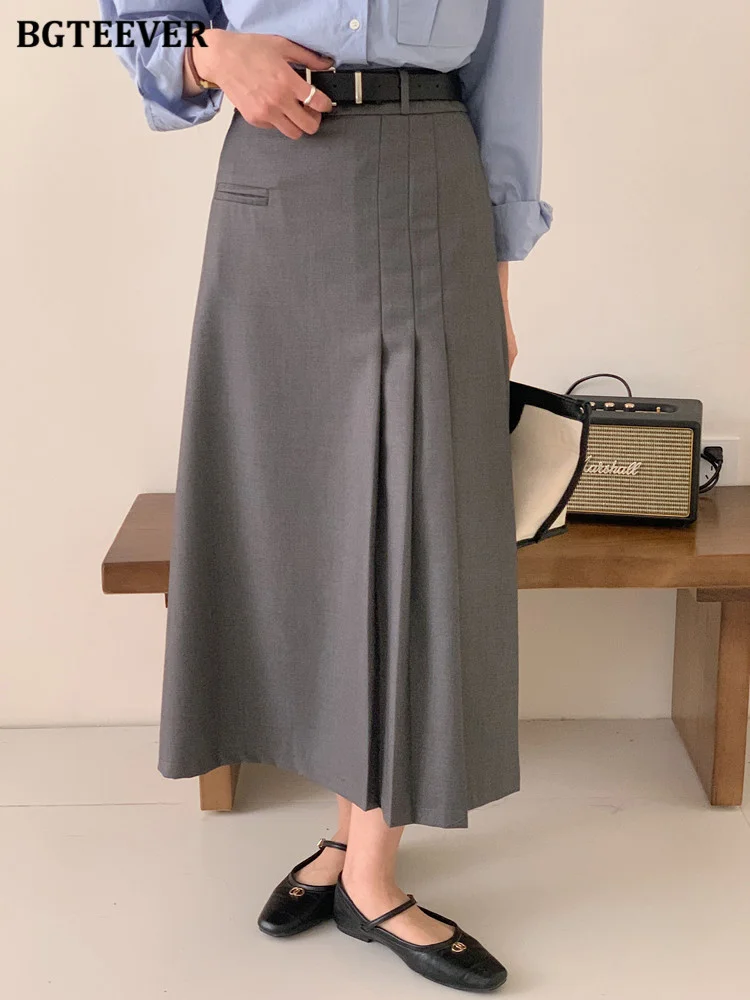 

Юбка женская плиссированная Асимметричная, элегантная однотонная свободная трапециевидная юбка с завышенной талией, шикарный стиль, весна-лето