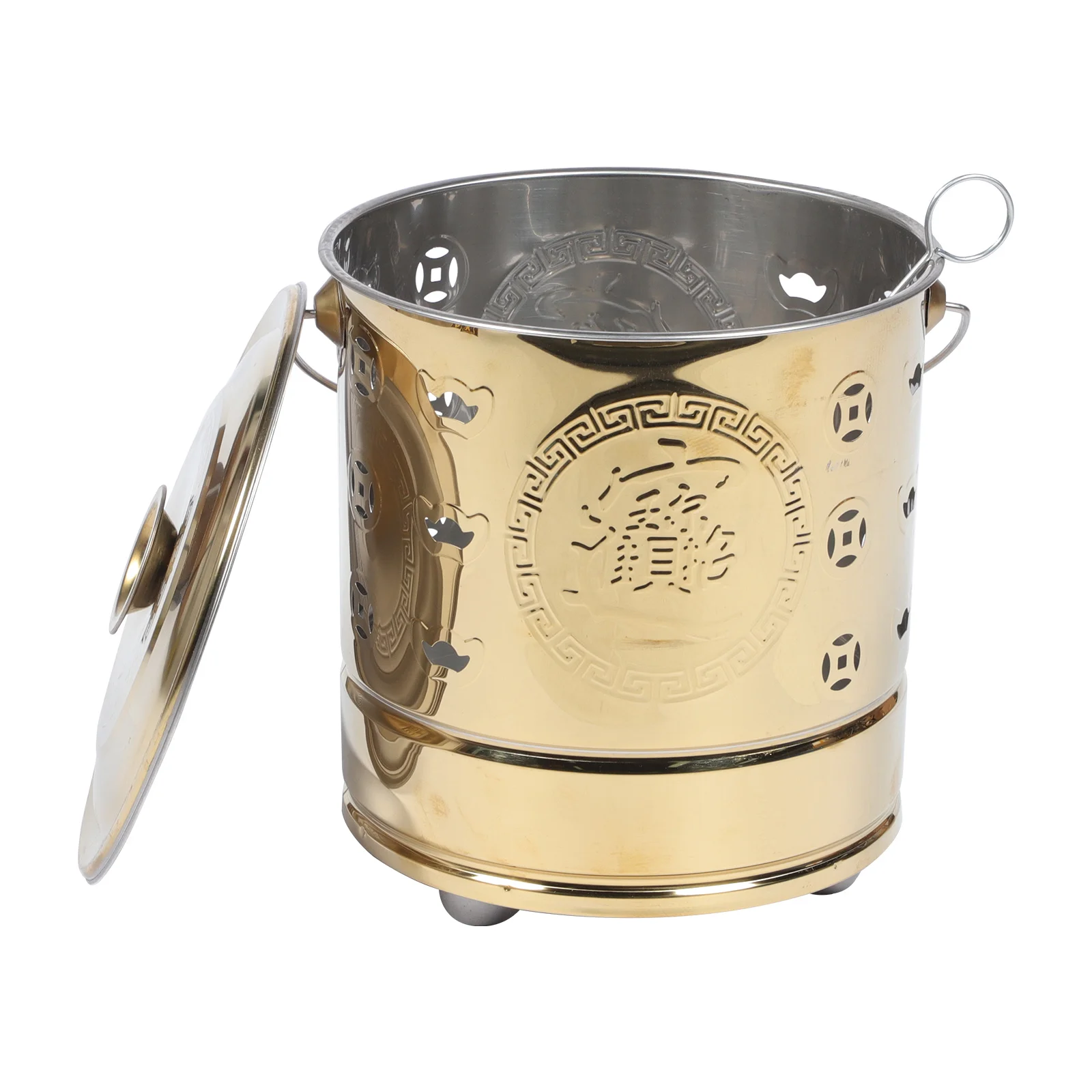 

Stainless Steel Burning Paper Bucket Chinese Sacrifices Wood Treasure Inviting Barrel Auspiciousness Incinerator Barrels