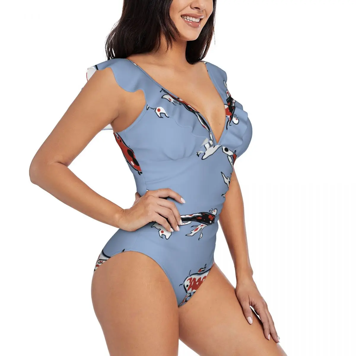 

Swimwear Women One Piece Swimsuit Fish Carp Koi Carp Female Swimming Bikinis Push Up Monokini Sexy Ruffle Bathing Suit