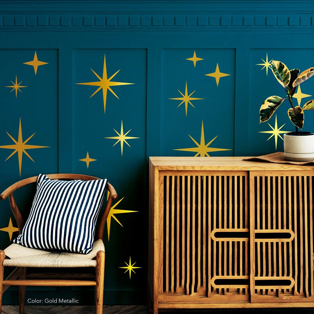 Cartoon Star Retro Starburst Wall Sticker Livng Room Mid Centur 1950s Atomic Age Sparkle Abstract Star Wall Decal Playroom Vinyl