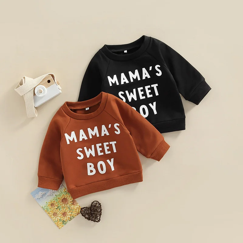 

Newborn Boy Long Sleeve Pullover Letter Printed Round Neck Simple Style Tops Casual Outdoor Wear Tee Spring Autumn Sweatshirts