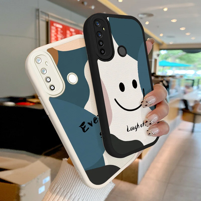 

Text Smiley Face Lambskin Case for Realme 5 5i 5S 6 6i 6S Realme 7 4G Global 7i 8 Pro C17 Narzo 20 Pro Silicon Shockproof