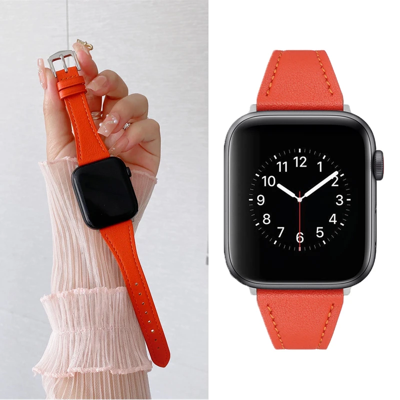 

Leather Loop Watch Band for Apple Watch Strap 38mm 40mm 41mm 42mm 44mm 45mm Woman WatchBand for iWatch Series 7 6 5 4 3 2 1 SE