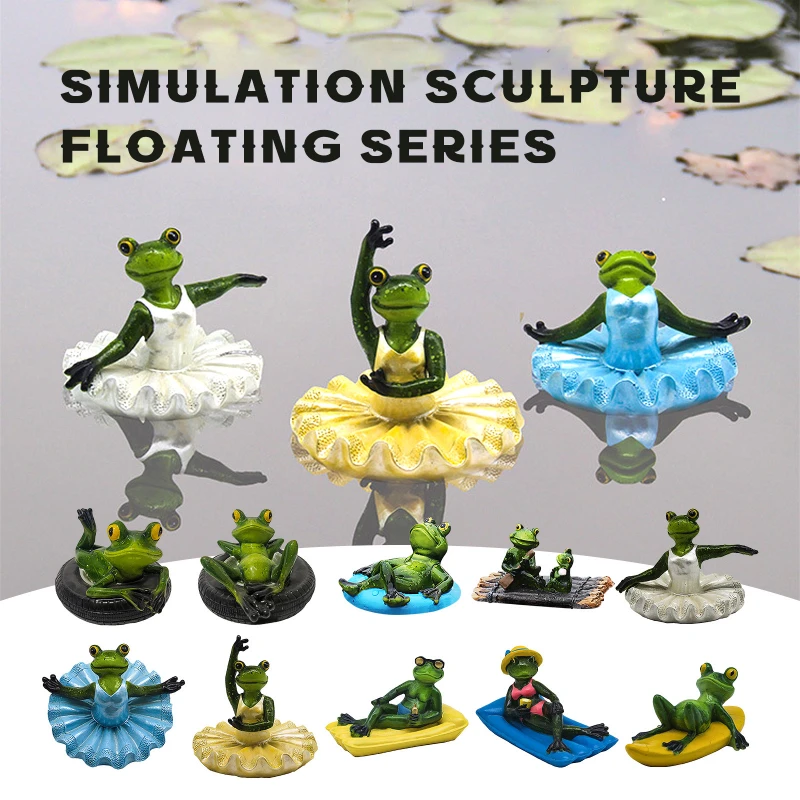 Water Floating Lotus Leaf with Frog Ornament Figurine Statue Craft for Home Garden Pond Decoration fun floating - frog series