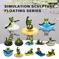 water floating lotus leaf with frog ornament figurine statue craft for home garden pond decoration fun floating frog series