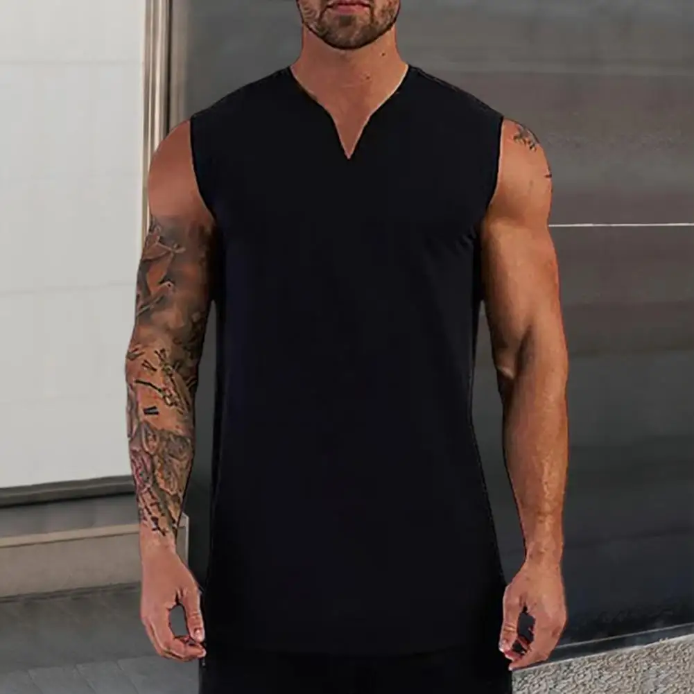 

Спортивный жилет без рукавов с V-образным вырезом, эластичный влагоотводящий жилет, мужской облегающий однотонный топ для фитнеса с 3D резкой, спортивная одежда