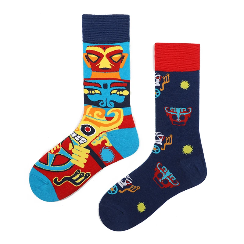 Fashionable Asymmetric Colorful Creative Fun Retro Personality Couple AB Long Tube Cotton Socks