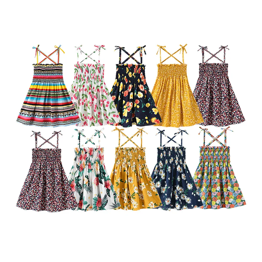 

Summer girls suspender skirt children's sleeveless flower leisure dress bohemia girl treasure beach 90-130 3075