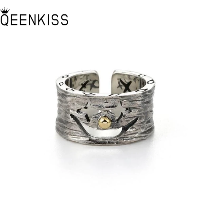 

QEENKISS RG6767 Fine Jewelry Wholesale Fashion Male Man Single Birthday Wedding Gift Retro Clown 925 Sterling Silver Open Ring