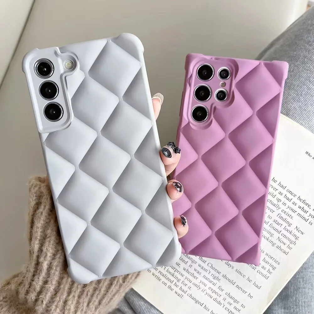 

Korean Cute Retro Rhombus Pink Black Phone Case For Samsung Galaxy S21 S22 PLUS S21 S22 Ultra Shockproof Back Cover Funda