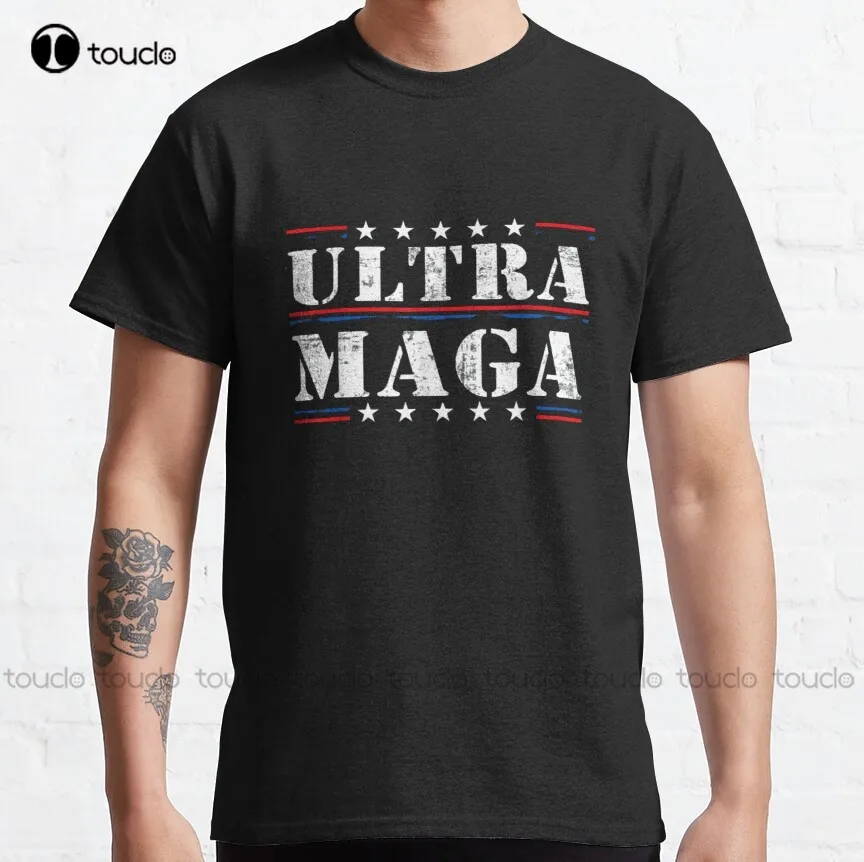 

Классическая футболка Ultra Maga Proud Ultra-Maga, рубашки с изображением Трампа 2024 для учителей, индивидуальные футболки Aldult для подростков унисекс с ...