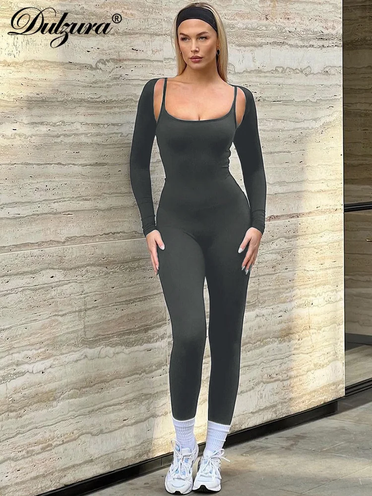 

Dulzura Matching Suit 2023 Summer Autumn For Women Sexy Solid Long Sleeve Tank Top Jumpsuit Y2K Birthday Party Bodycon Club