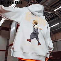 cnhnoh hip hop ins printing loose large size pullover plus velvet hooded sweater mens european and american streetwear winter