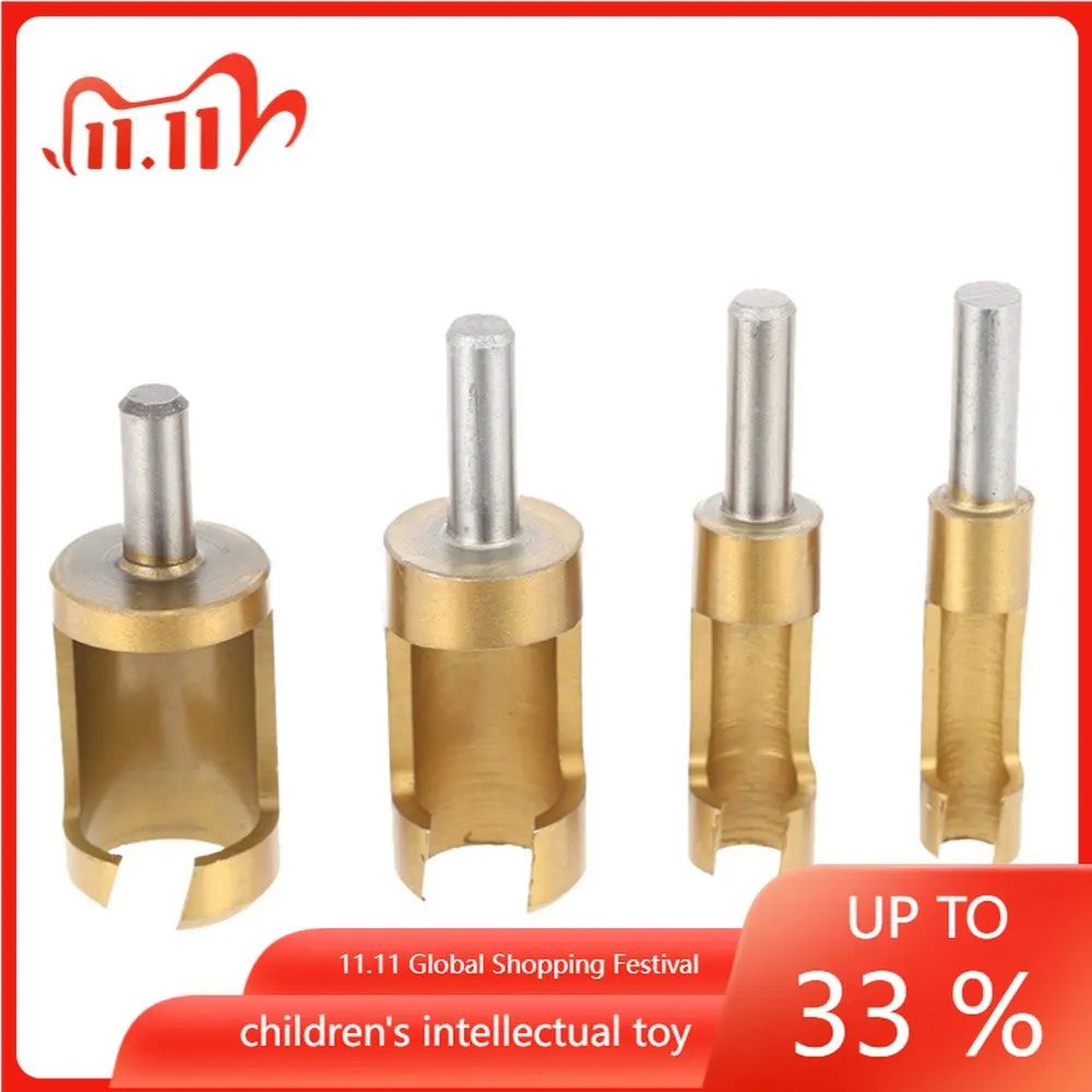 

4Pcs/set Titanium Coated Shank Barrel Cork Drill Bit Plug Cutter Bored Hole Tenon Drills Hole Saw Arbors Woodwork Tools