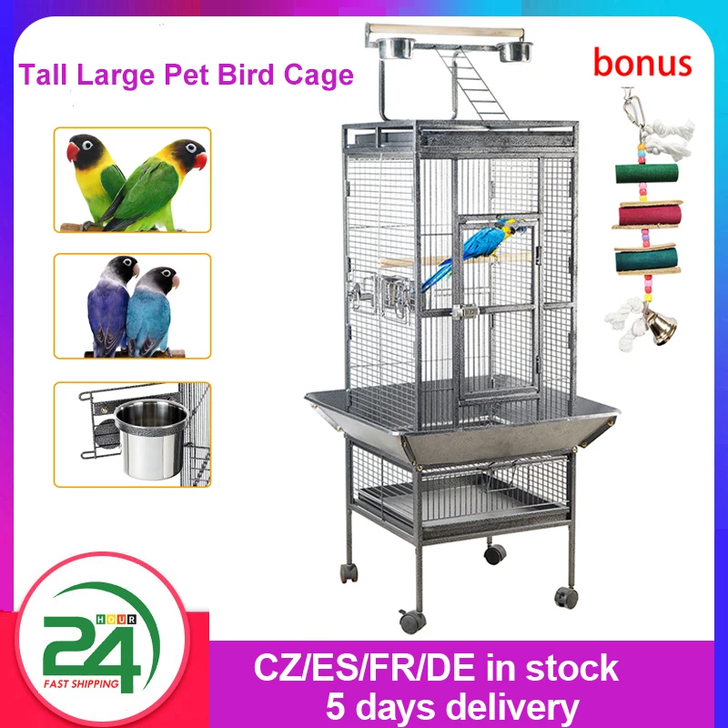 Pet Bird Cage Metal Wide Tall Large Capacity Multifunction Feeding Rest Fun Easy Cleaning Parrots Macaw Cockatiel Nest Supplies