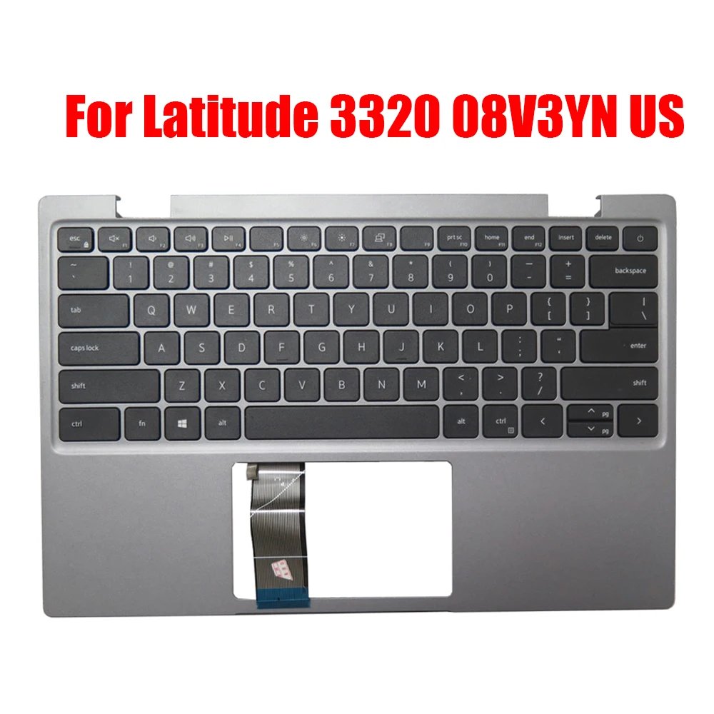 

Подставка для ноутбука DELL, для Latitude 3320 08V3YN 8V3YN, без подсветки, английская Клавиатура США, серебристая верхняя стандартная новая
