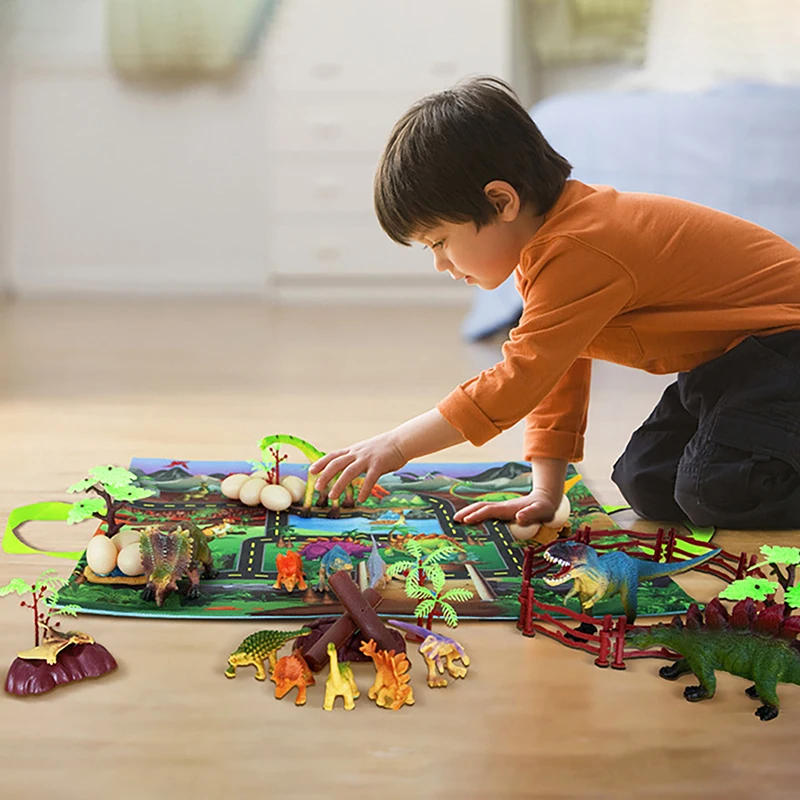 

Jurassic Dinosaur Model with Scene Children's Educational Toys Simulation Animal Set Storage Bag Boy Gift For Kids Toys