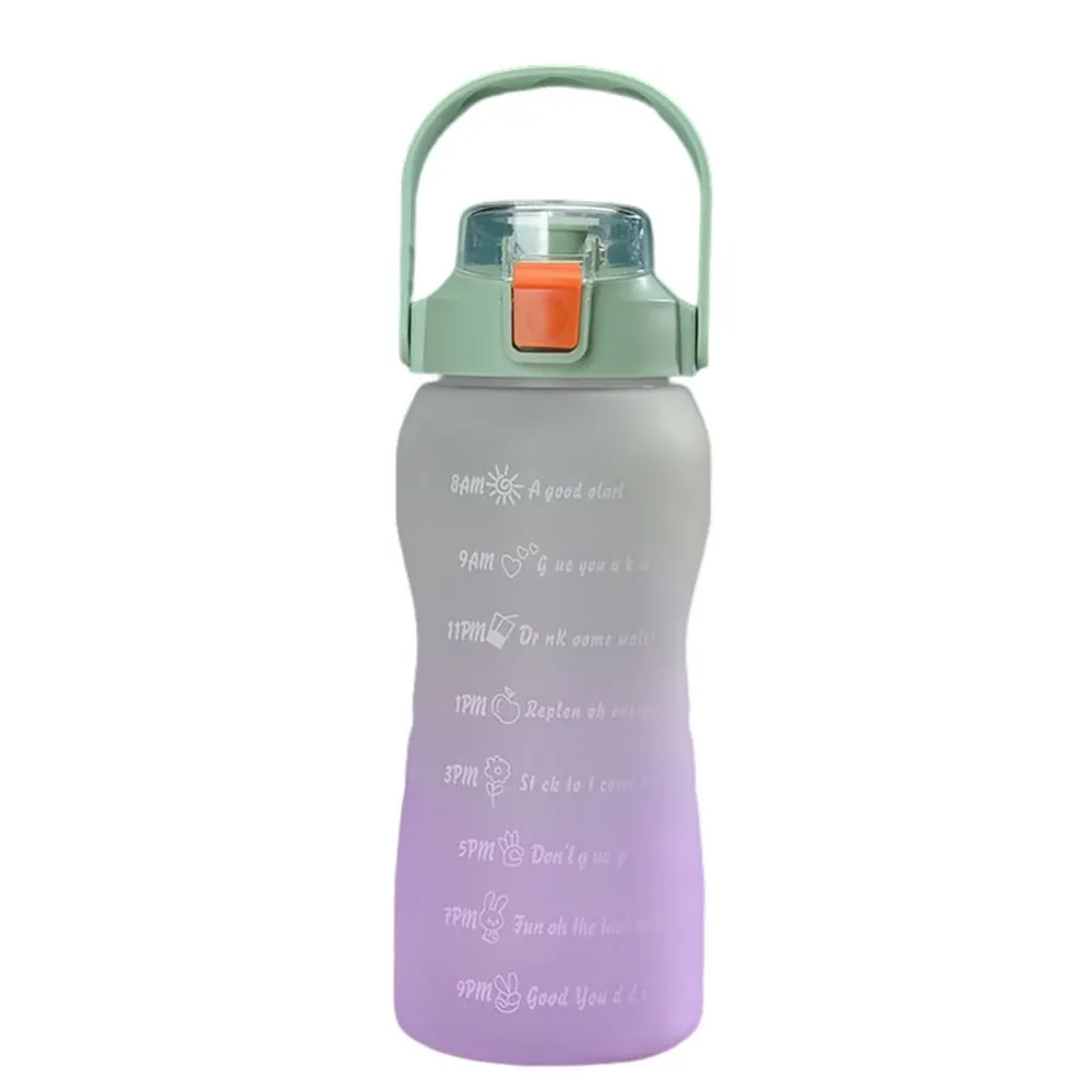 

Large-capacity Time Scale Plastic Space Cup Frosted Gradient PC Sports Water Bottle Hand-held Water Cup with Straw