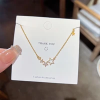 linked stars crystal rhinestones choker titanium metal chain pendant necklace for women