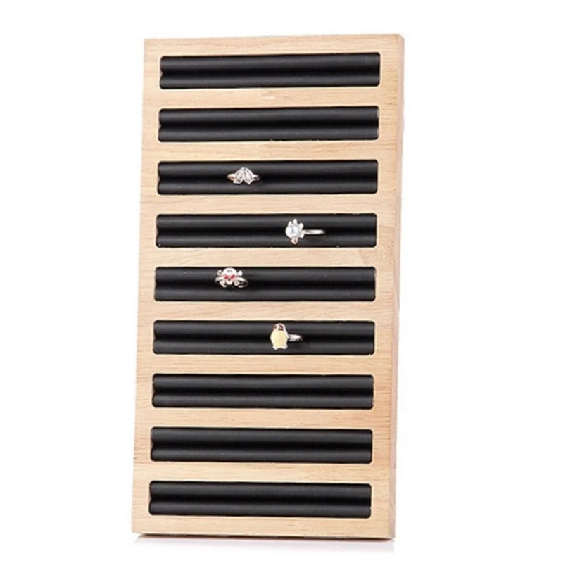 

Rectangle Ring Display Tray Bamboo PU Leather Jewelry Display Tray Ring Display Holder