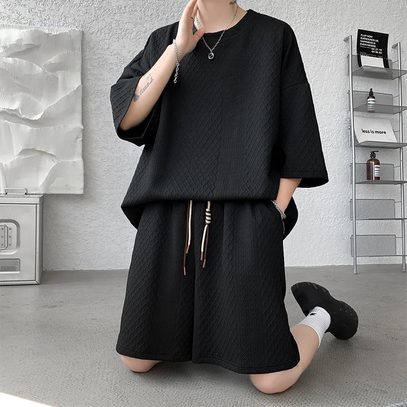 Summer Sets Men Fashion Oversized Short Sleeved T-shirt Shorts Two-piece Men Streetwear Loose Checked Set Mens Short Sets M-5XL