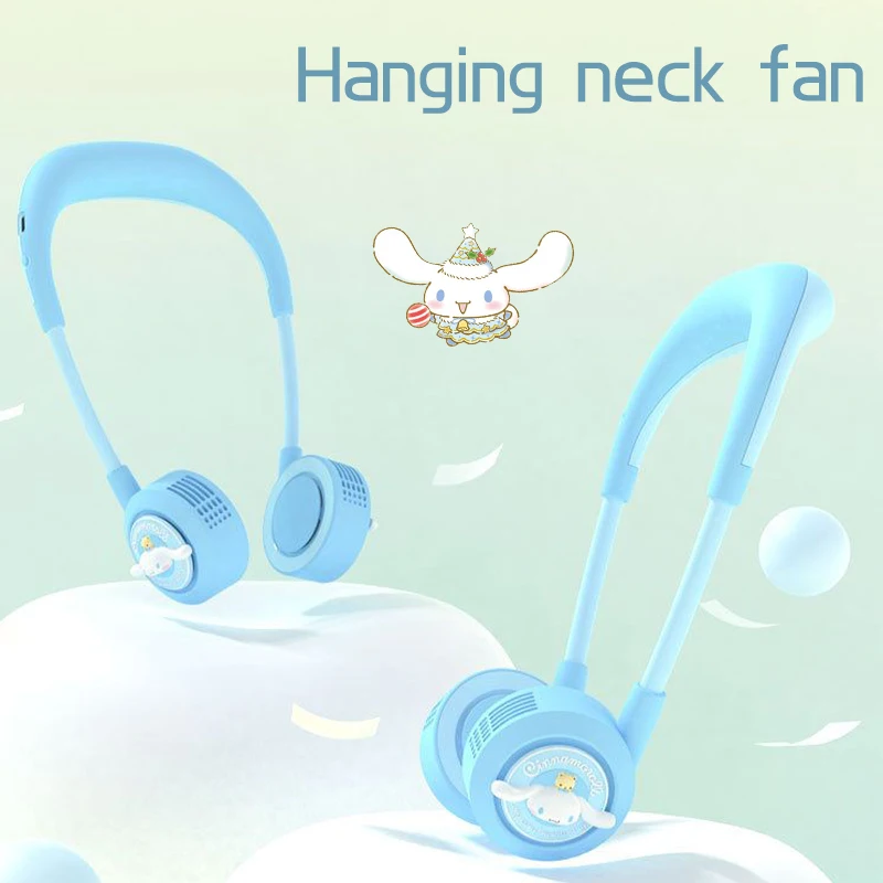 

Sanrio Kuromi Cinnamoroll Hanging Neck Fan Summer New Cute USB Wind Power Mute Refrigeration Handheld Portable for Outdoor Fans