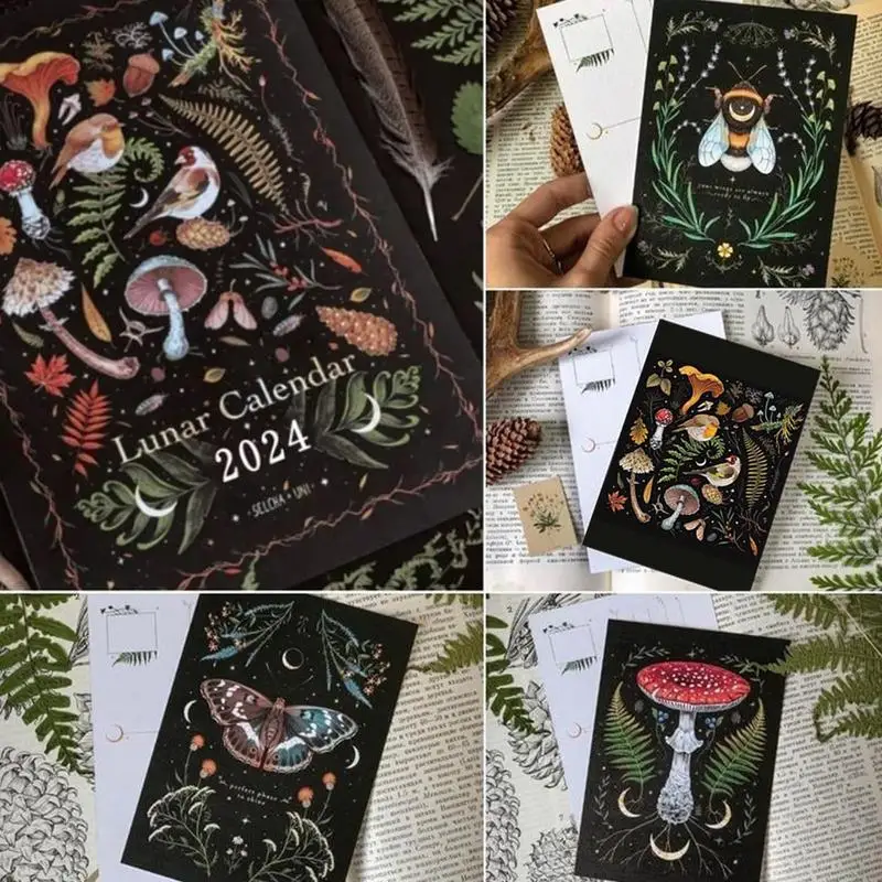 

Календарь с темным лесом, креативный, Иллюстрированный, настенный, лунный календарь, водонепроницаемый, цветной, чернильный, художественный, астрологический, лунный календарь, подарок 2024