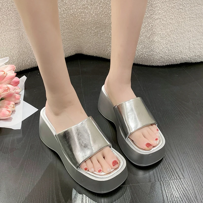 Japanese Style Women's Sandals Casual Summer Fashion Silver Wedges Shoes 5cm-8cm High Platform Sandals