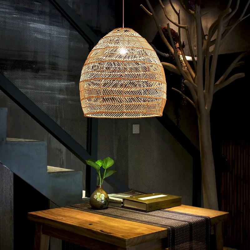 Vintage Handmade rattan chandelier Restaurant Bar bedroom LED light Chinese pastoral home stay tatami decorative Chandelier