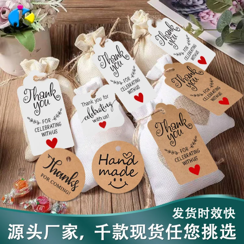 

100PCS Kraft Paper Tags Brown Craft Hang Tags with Natural Jute Twine Attached, Personalized Gift Name Tag Thank You Tags