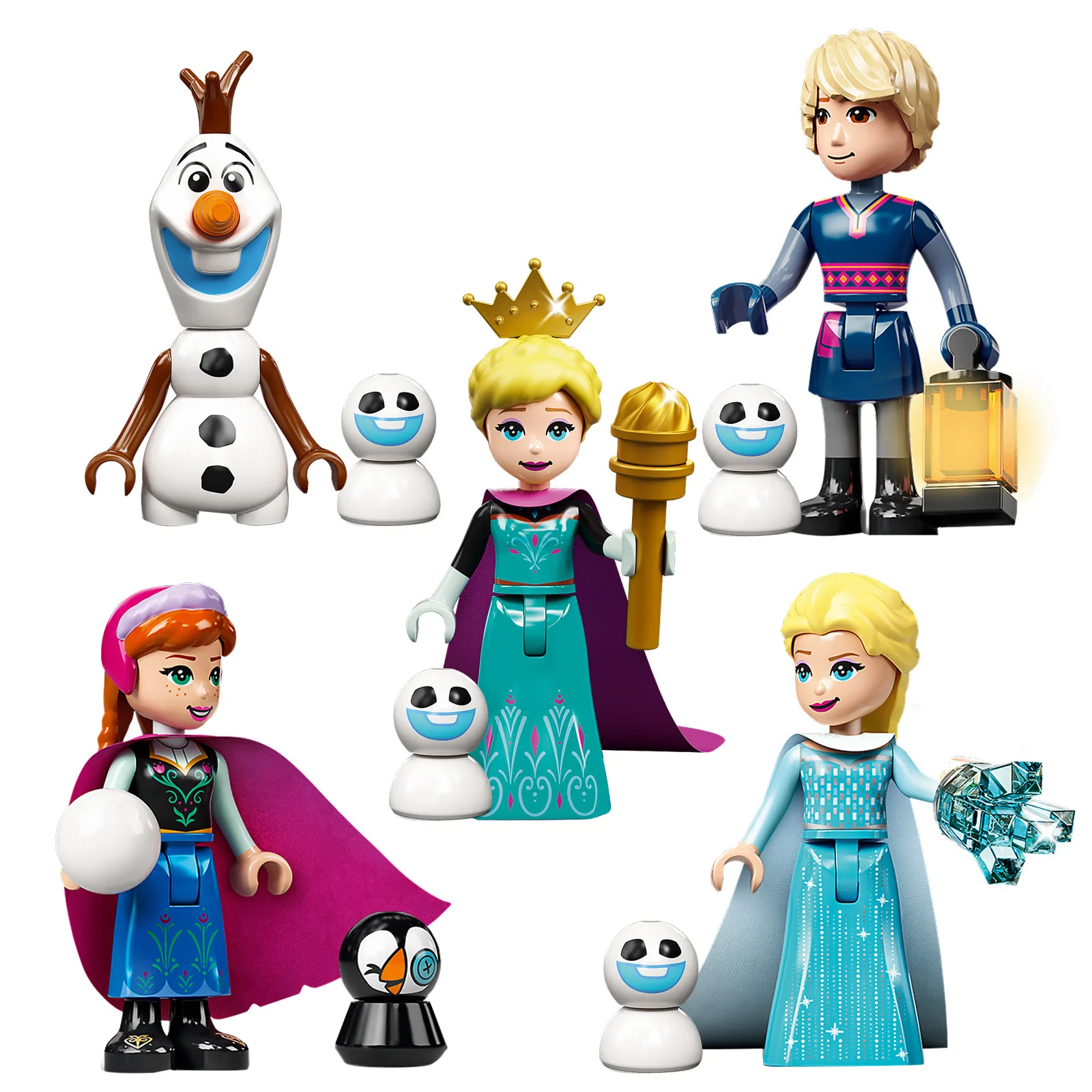 

Disney anime figure kawaii Frozen action figure Elsa Princess Anna Olaf assembled building blocks cartoon kids blocks toys gift