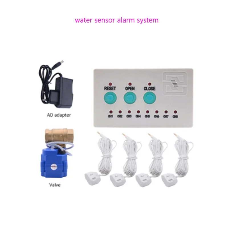 Pipe Leakage Monitor Water Level Alarm System with DN15/DN20/DN25 Auto Shut Brass Valve and 4pcs Detector Cable for Home