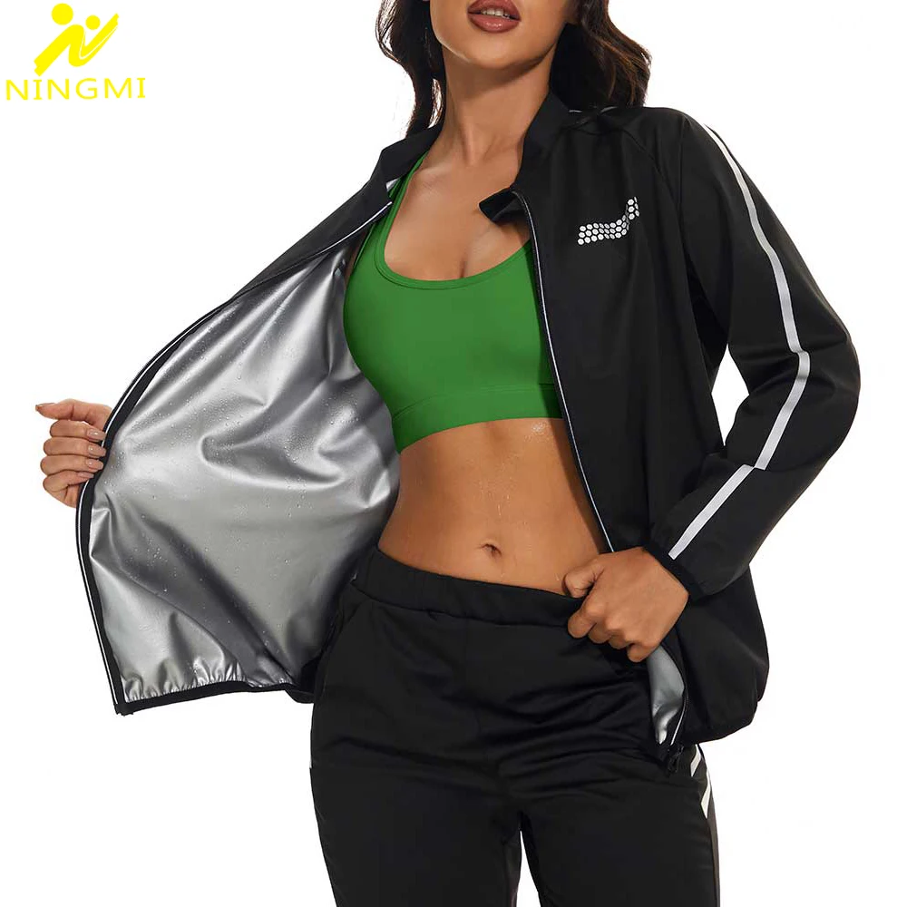 

NINGMI Women Weight Loss Shirt Waist Trainer Shapewear Sauna Top Fat Burning Sweat Jecket Slimming Workout Shirt
