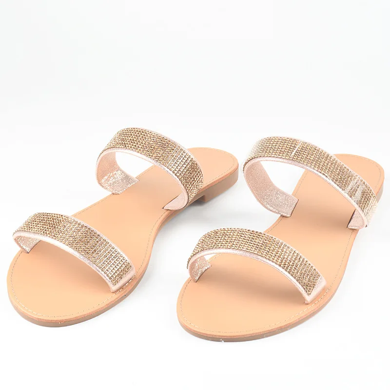 

Women's shoes Hot style sandals female Roman style shining bright diamond one-word sandals large size flat slippers