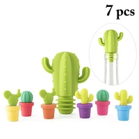 7 pieces of silicone cactus party wine glass identification cup label mark small sign wine companion cup bottle wine stopper