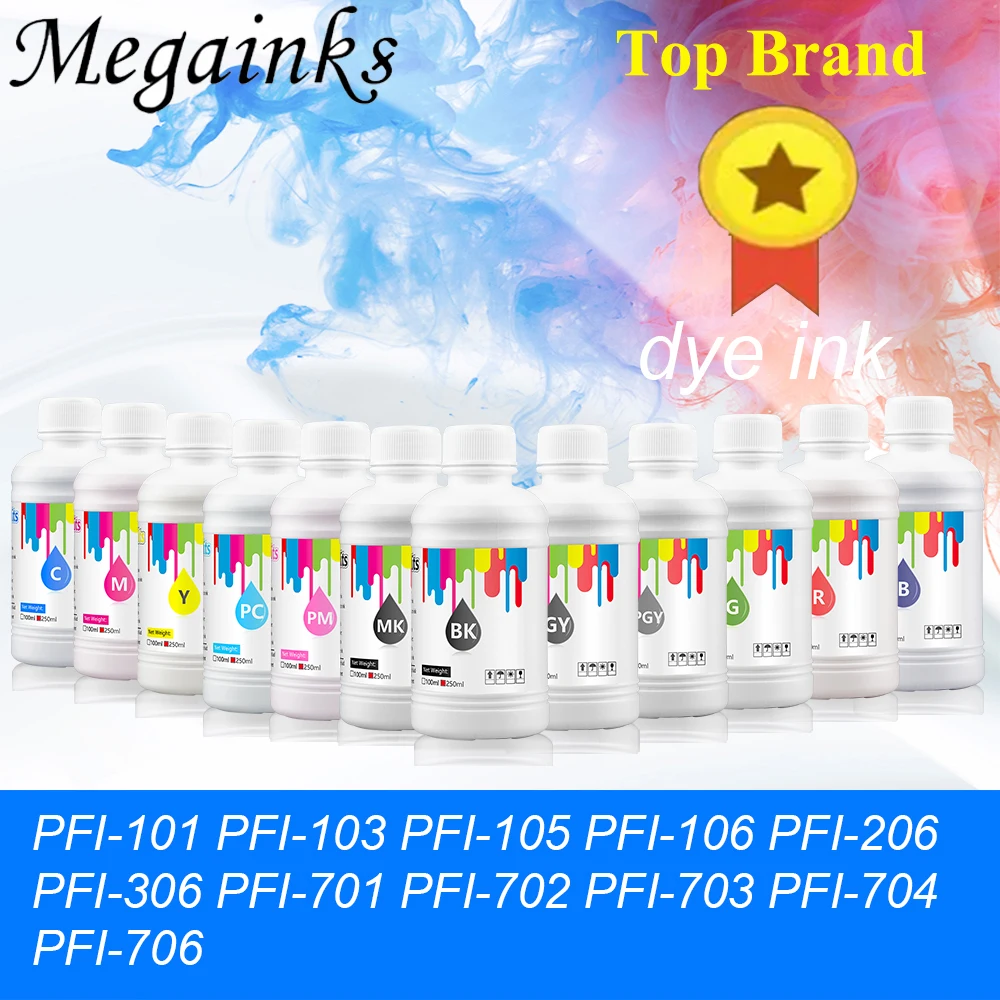 

12Color x 250ml Dye Ink for Canon PFI-101 PFI-103 PFI-105 PFI-106 PFI-206 PFI-306 PFI-701 PFI-702 PFI-703 PFI-704 PFI-706 model