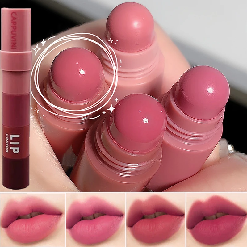 

4pc/set Matte Lipstick Pen Velvet Rose Purple Lip Tint Combo Long Lasting Waterproof Non-stick Cup Lip Gloss Set Cosmetic Kit