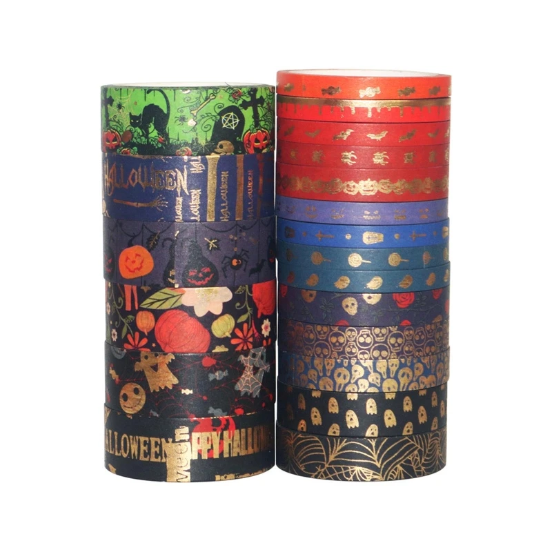 

20 Pcs/set Tape Slim Foil Masking Tapes Black Gold Print Decorative Tapes Tape Set for Scrapbook Wrapping