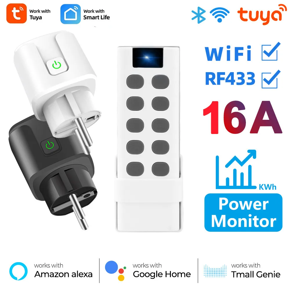 WiFi RF433 EU Smart Socket Plug Outlet 16A Adapter Power Mon