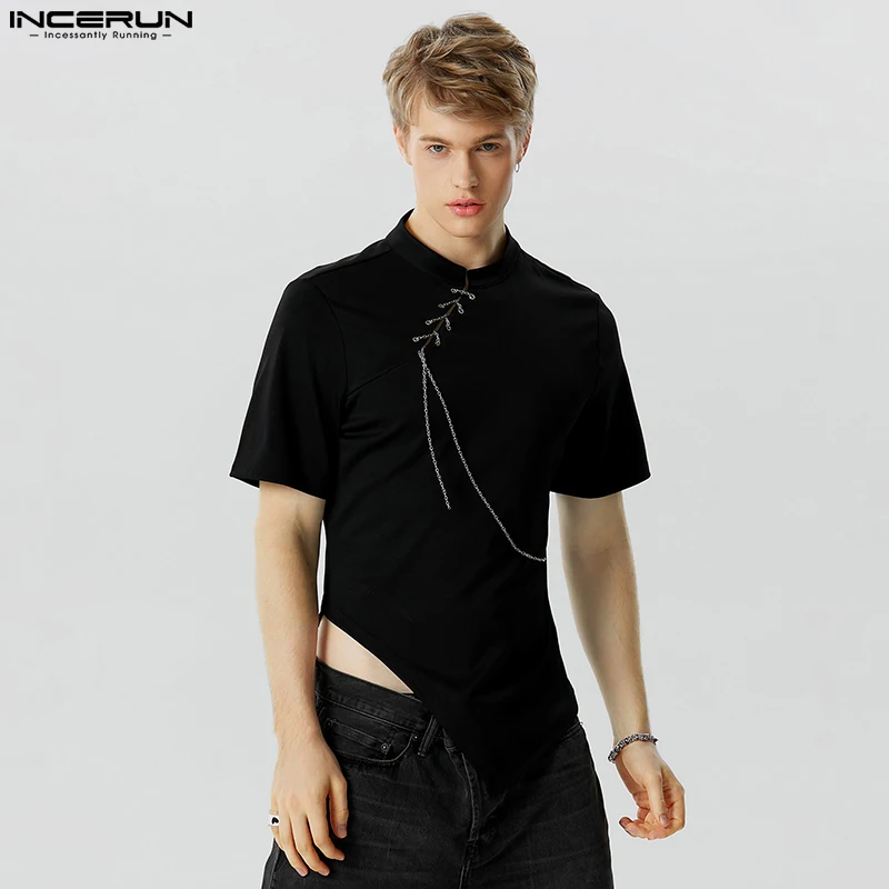 

Мужская рубашка с воротником-стойкой и коротким рукавом