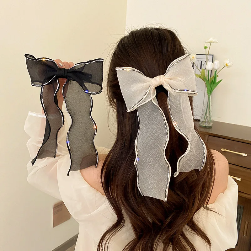 

Organza bow hair clip Pure color small fresh streamer spring clip Rococo style all-match super fairy hair accessory