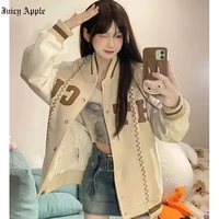 juciy apple bomber woman varsity jacket american stitching baseball jacket vintage oversize long sleeves female coat winter 2022